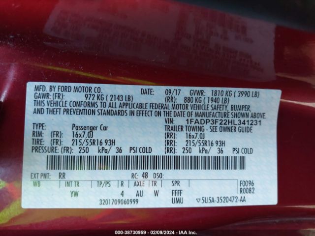 Photo 8 VIN: 1FADP3F22HL341231 - FORD FOCUS 