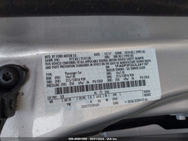 Photo 8 VIN: 1FADP3F22JL241197 - FORD FOCUS 