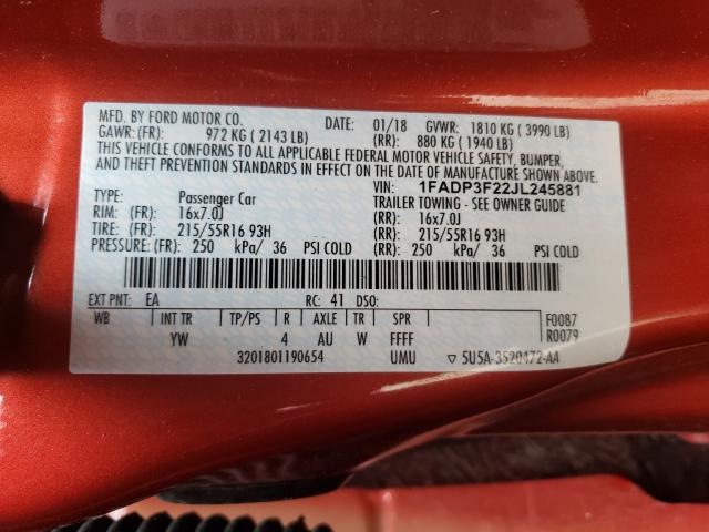 Photo 9 VIN: 1FADP3F22JL245881 - FORD FOCUS SE 