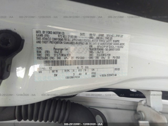 Photo 8 VIN: 1FADP3F23DL118352 - FORD FOCUS 