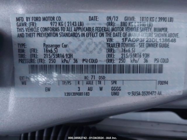 Photo 8 VIN: 1FADP3F23DL138648 - FORD FOCUS 