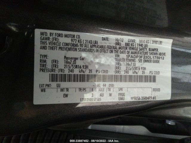 Photo 8 VIN: 1FADP3F23DL175912 - FORD FOCUS 