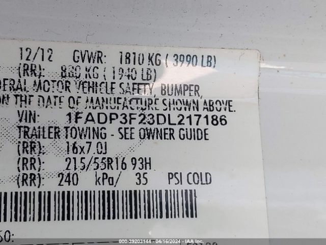 Photo 8 VIN: 1FADP3F23DL217186 - FORD FOCUS 