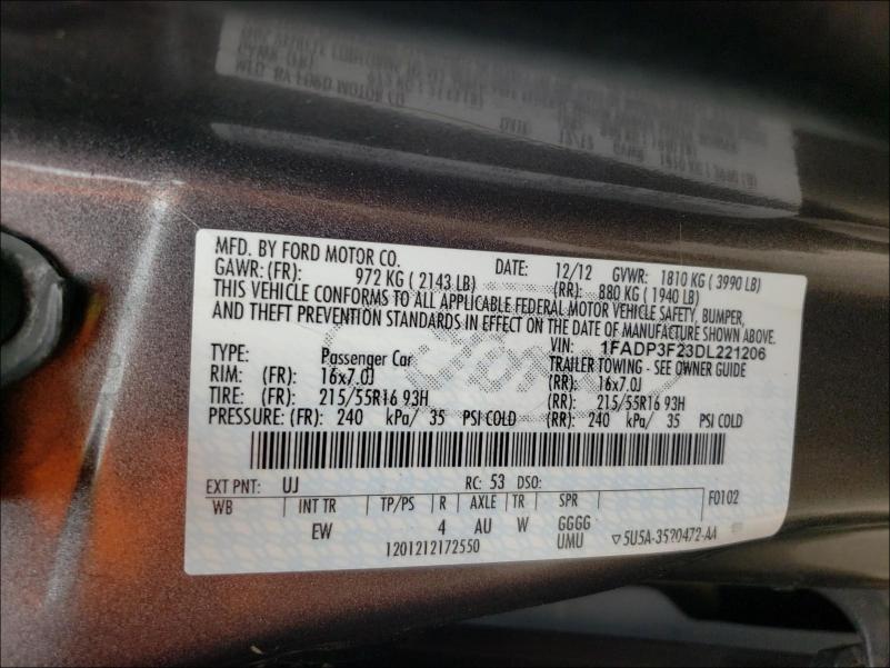 Photo 9 VIN: 1FADP3F23DL221206 - FORD FOCUS SE 