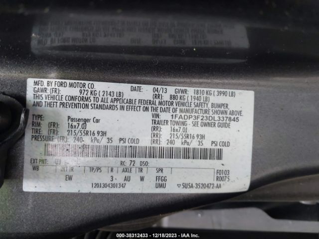 Photo 8 VIN: 1FADP3F23DL337845 - FORD FOCUS 