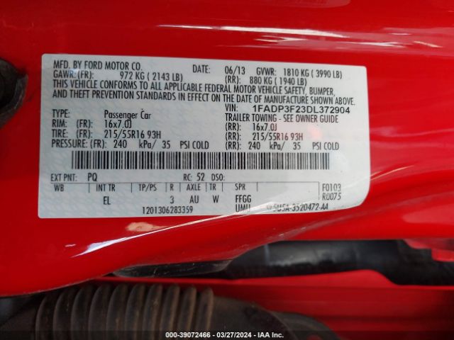 Photo 8 VIN: 1FADP3F23DL372904 - FORD FOCUS 