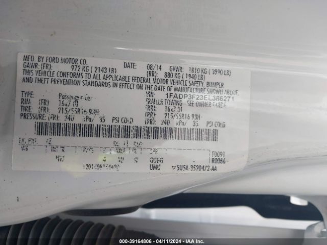 Photo 8 VIN: 1FADP3F23EL386271 - FORD FOCUS 