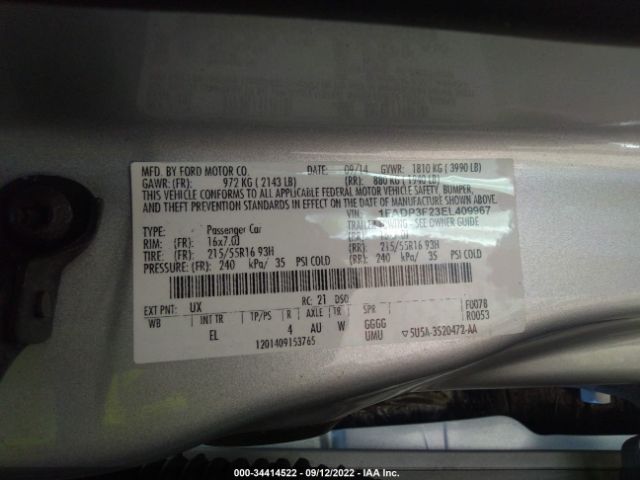 Photo 8 VIN: 1FADP3F23EL409967 - FORD FOCUS 