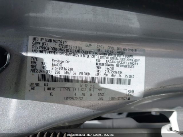 Photo 8 VIN: 1FADP3F23FL240261 - FORD FOCUS 