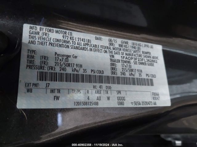 Photo 8 VIN: 1FADP3F23FL362862 - FORD FOCUS 