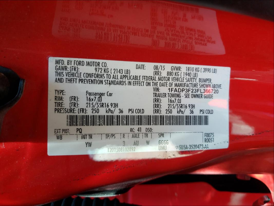 Photo 9 VIN: 1FADP3F23FL366720 - FORD FOCUS SE 