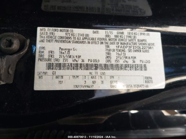 Photo 8 VIN: 1FADP3F23GL227981 - FORD FOCUS 