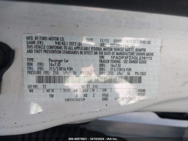 Photo 8 VIN: 1FADP3F23GL239113 - FORD FOCUS 