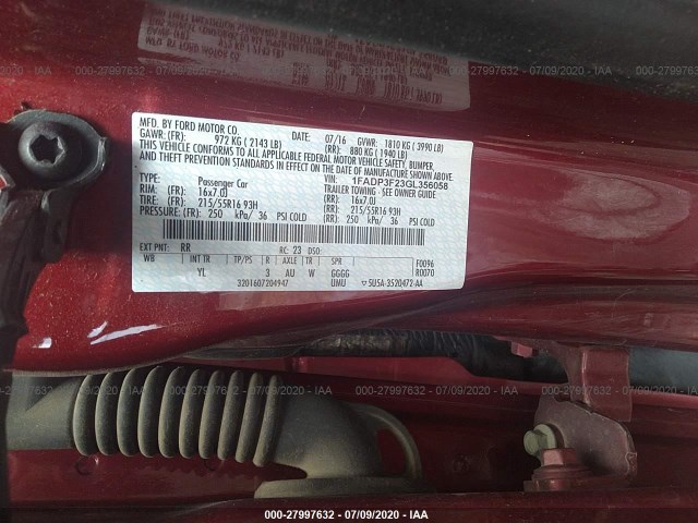 Photo 8 VIN: 1FADP3F23GL356058 - FORD FOCUS 