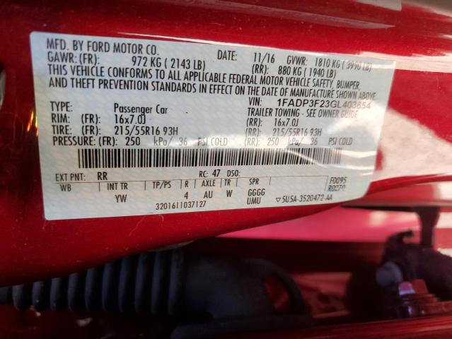 Photo 9 VIN: 1FADP3F23GL403654 - FORD FOCUS SE 