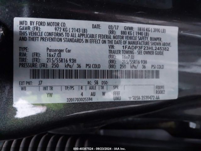 Photo 8 VIN: 1FADP3F23HL245382 - FORD FOCUS 