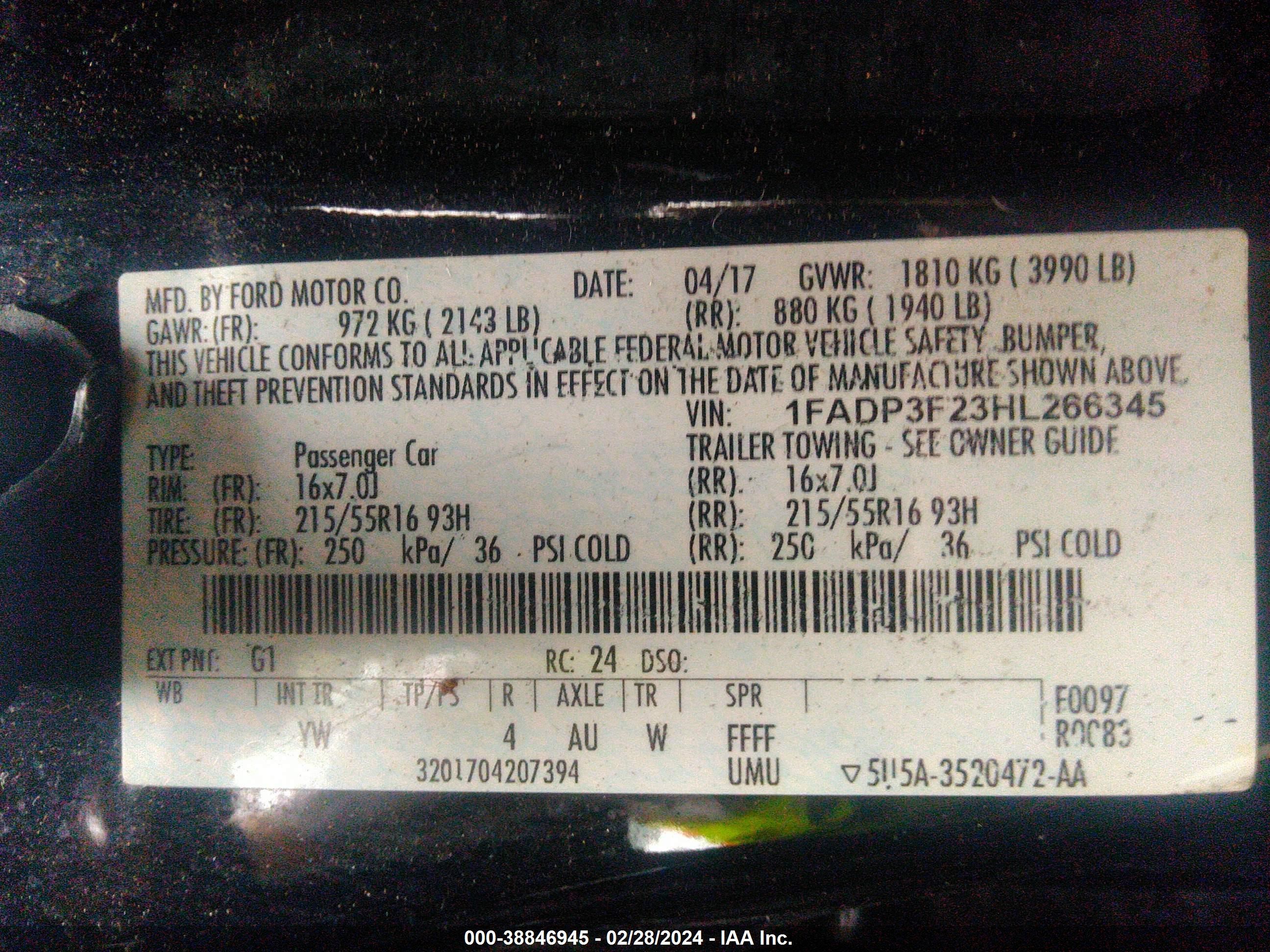 Photo 8 VIN: 1FADP3F23HL266345 - FORD FOCUS 