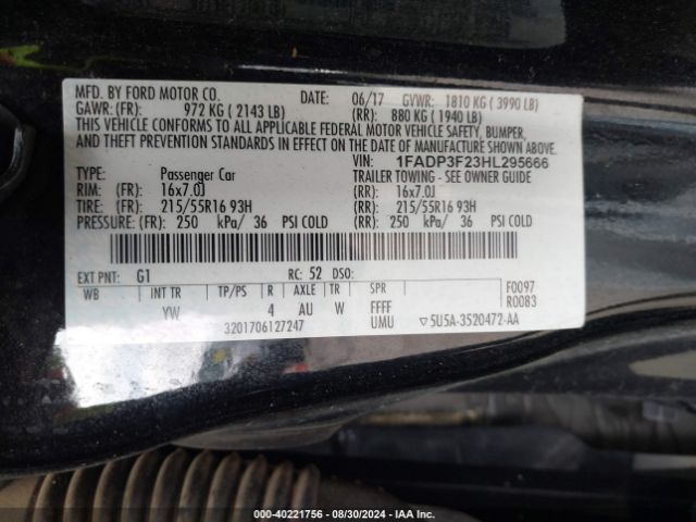 Photo 8 VIN: 1FADP3F23HL295666 - FORD FOCUS 