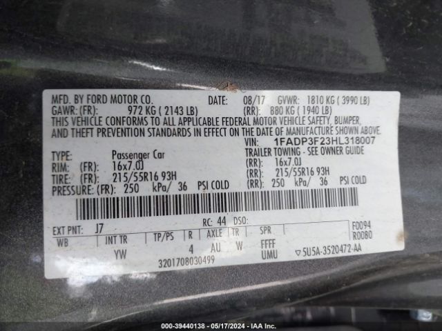 Photo 8 VIN: 1FADP3F23HL318007 - FORD FOCUS 