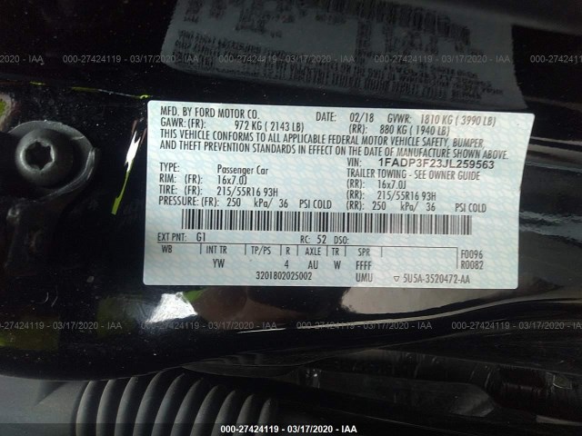 Photo 8 VIN: 1FADP3F23JL259563 - FORD FOCUS 