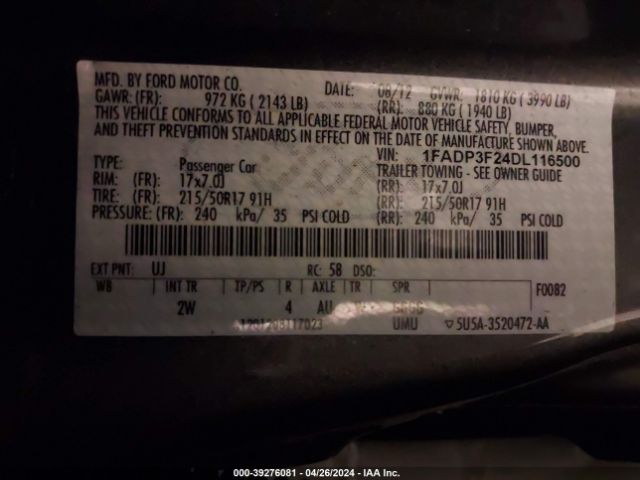 Photo 8 VIN: 1FADP3F24DL116500 - FORD FOCUS 