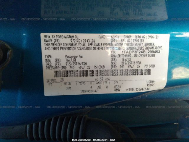 Photo 8 VIN: 1FADP3F24EL299463 - FORD FOCUS 