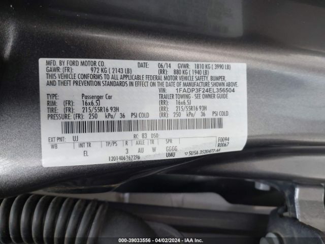 Photo 8 VIN: 1FADP3F24EL356504 - FORD FOCUS 