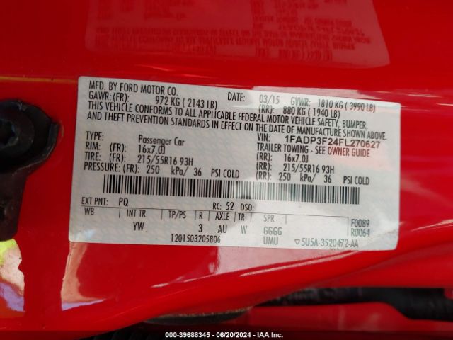 Photo 8 VIN: 1FADP3F24FL270627 - FORD FOCUS 