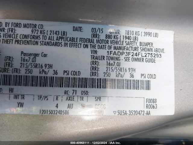 Photo 8 VIN: 1FADP3F24FL275293 - FORD FOCUS 