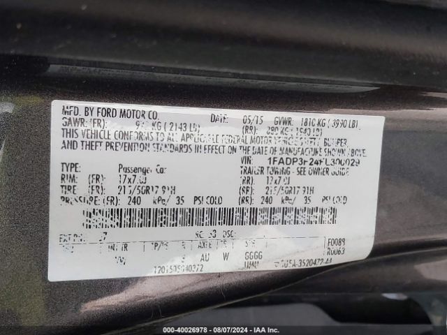 Photo 8 VIN: 1FADP3F24FL300029 - FORD FOCUS SE 