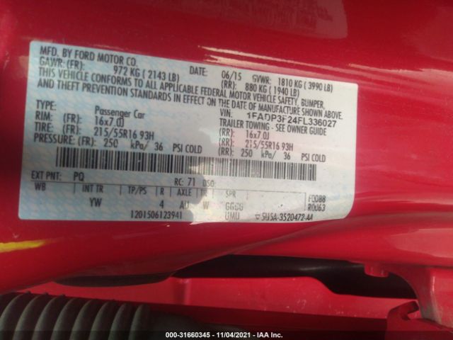 Photo 8 VIN: 1FADP3F24FL336027 - FORD FOCUS 