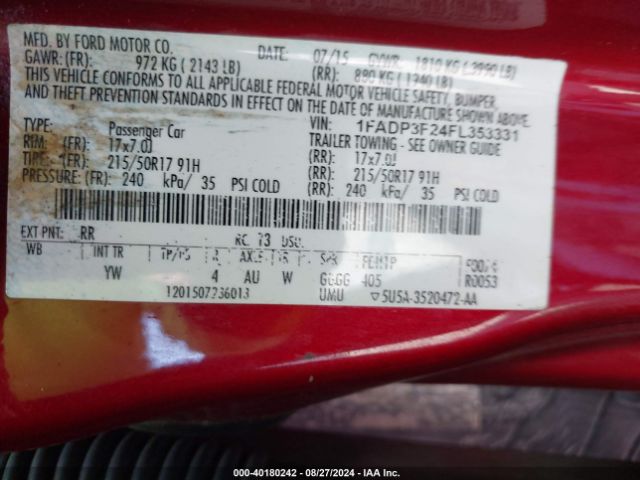 Photo 8 VIN: 1FADP3F24FL353331 - FORD FOCUS 