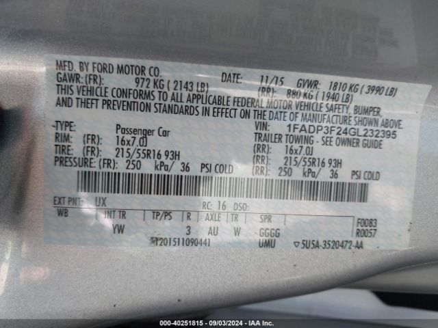 Photo 8 VIN: 1FADP3F24GL232395 - FORD FOCUS 