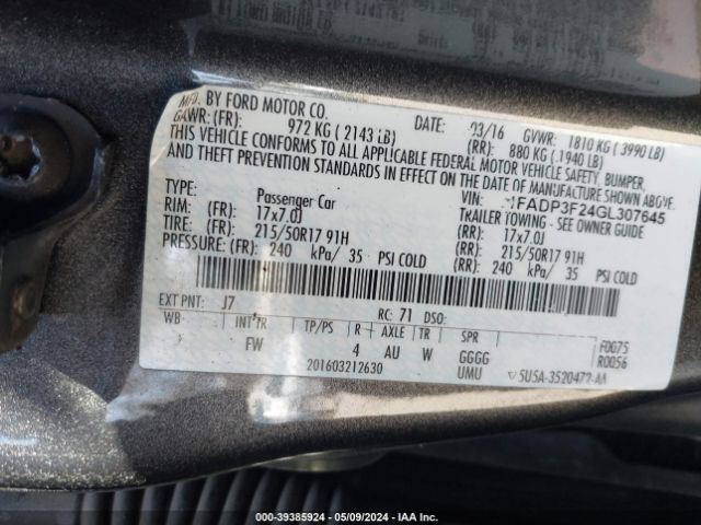 Photo 9 VIN: 1FADP3F24GL307645 - FORD FOCUS 