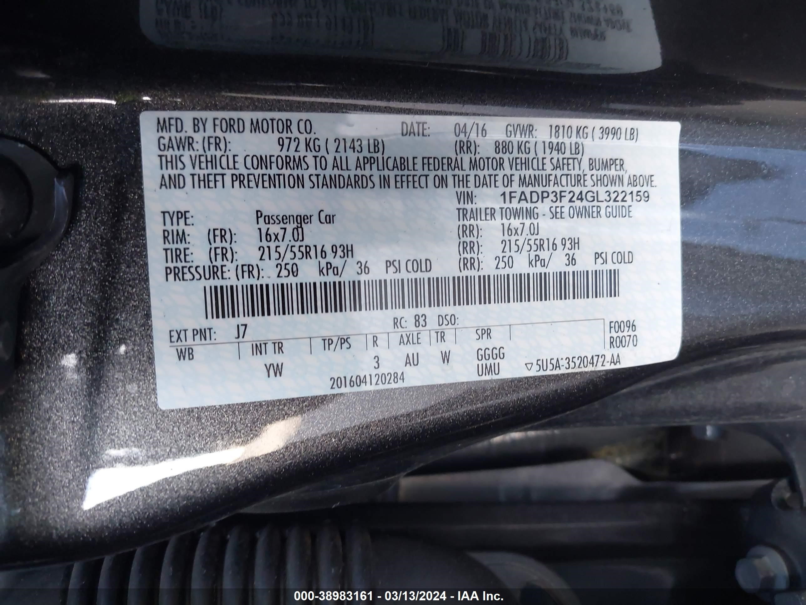 Photo 4 VIN: 1FADP3F24GL322159 - FORD FOCUS 