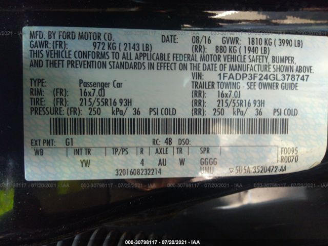 Photo 8 VIN: 1FADP3F24GL378747 - FORD FOCUS 