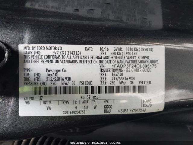 Photo 8 VIN: 1FADP3F24GL395175 - FORD FOCUS 