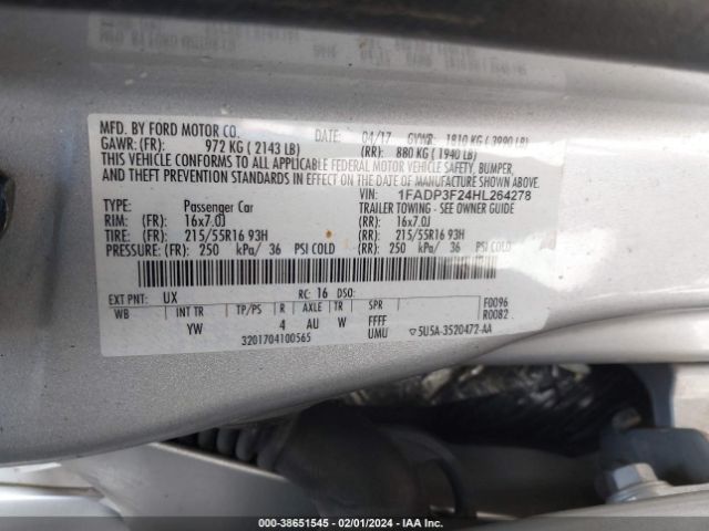 Photo 8 VIN: 1FADP3F24HL264278 - FORD FOCUS 