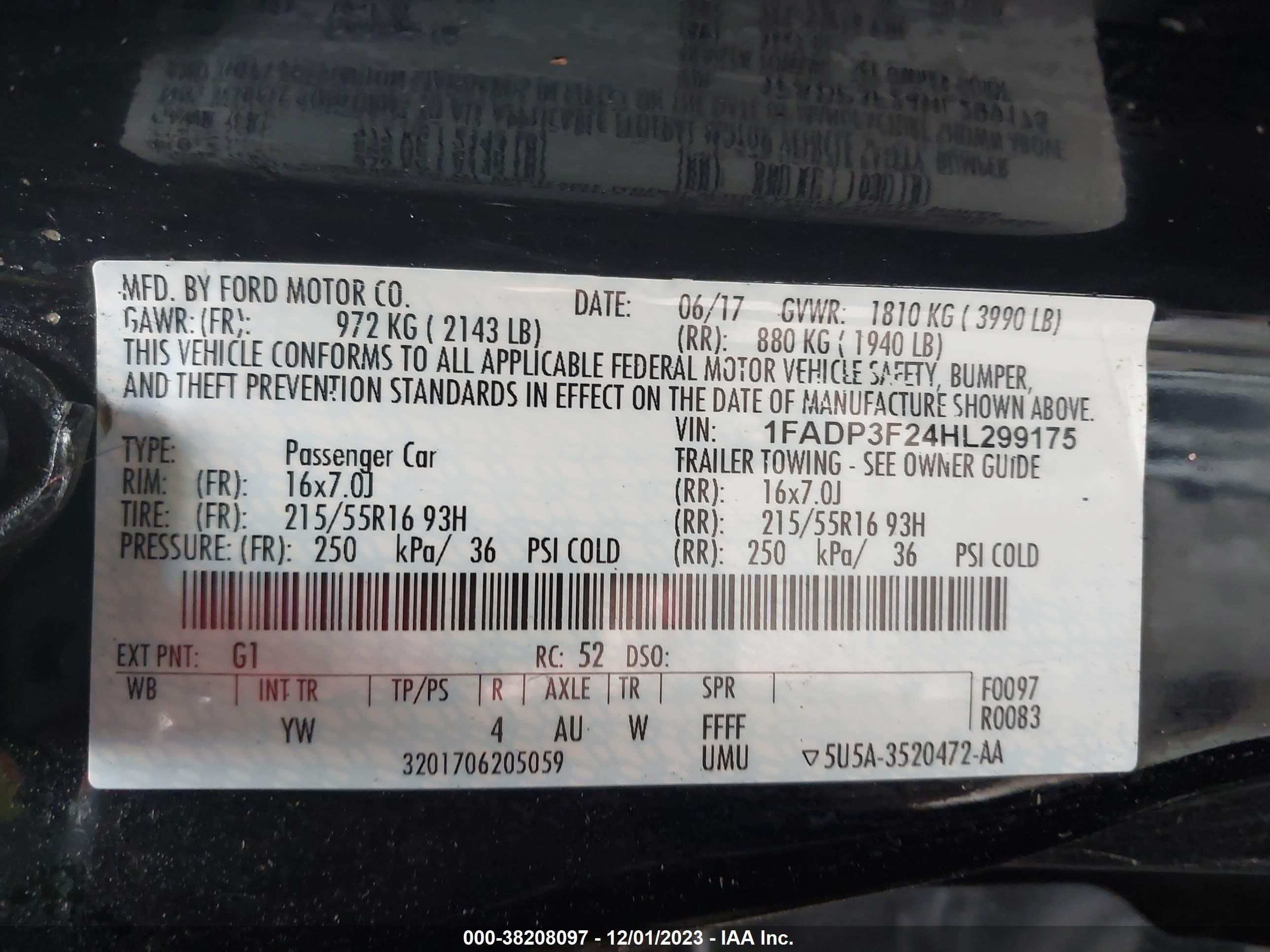 Photo 8 VIN: 1FADP3F24HL299175 - FORD FOCUS 