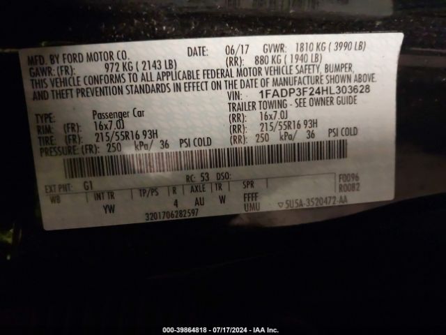 Photo 8 VIN: 1FADP3F24HL303628 - FORD FOCUS 