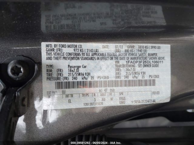 Photo 8 VIN: 1FADP3F25DL106011 - FORD FOCUS 