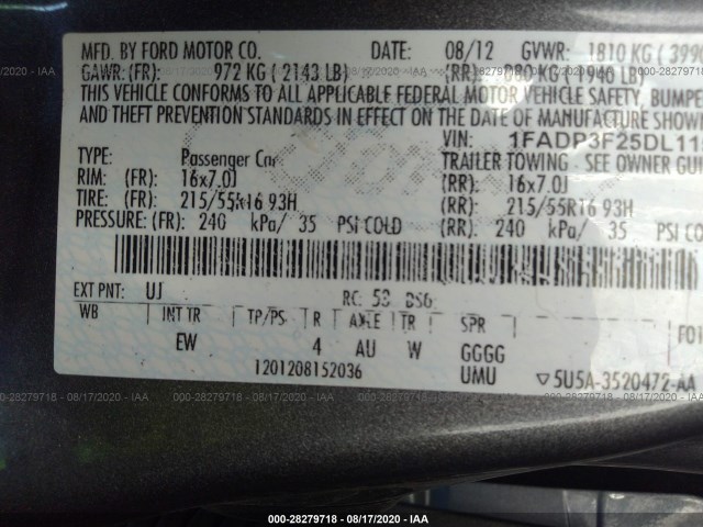 Photo 8 VIN: 1FADP3F25DL115971 - FORD FOCUS 