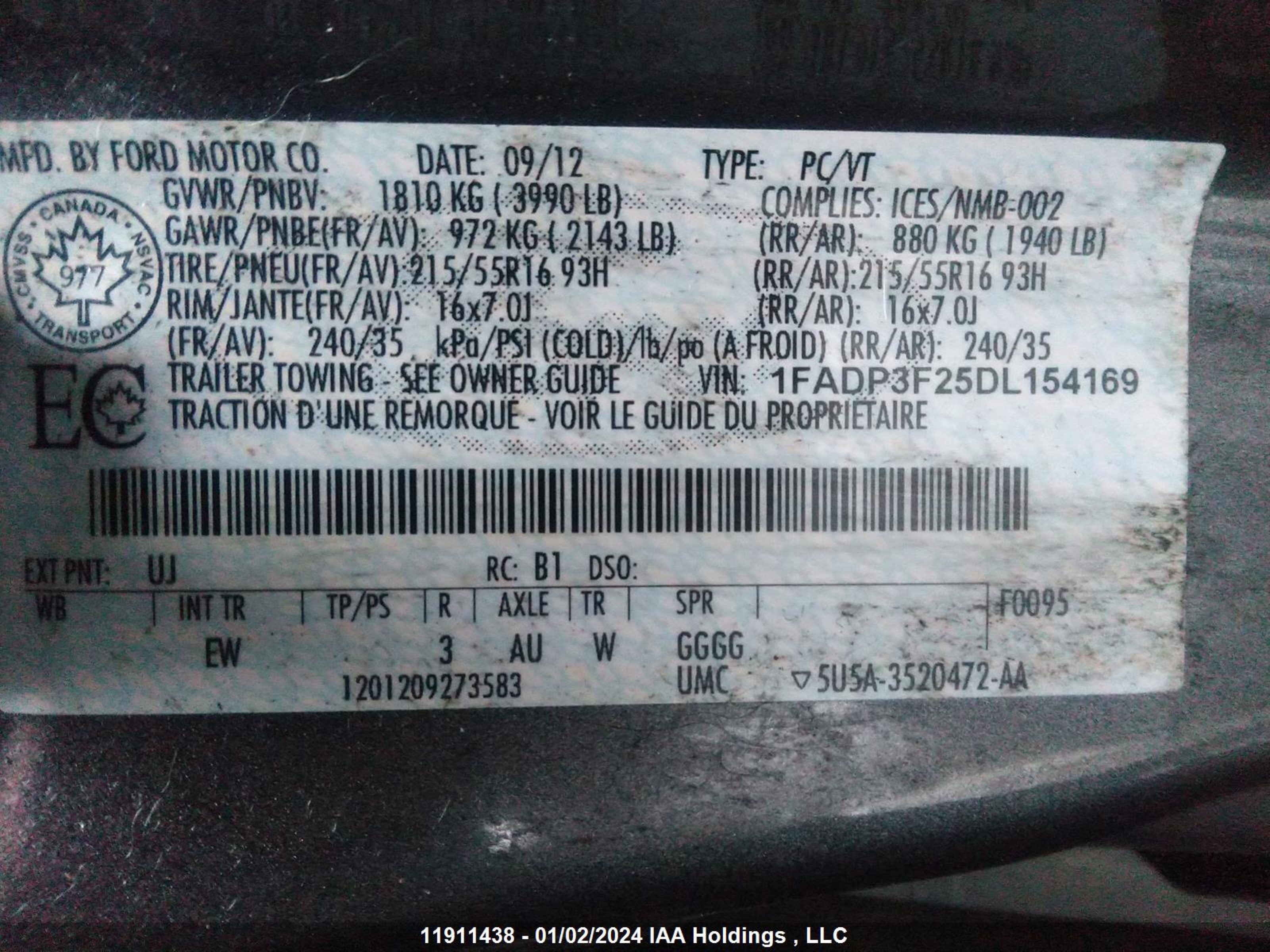 Photo 8 VIN: 1FADP3F25DL154169 - FORD FOCUS 