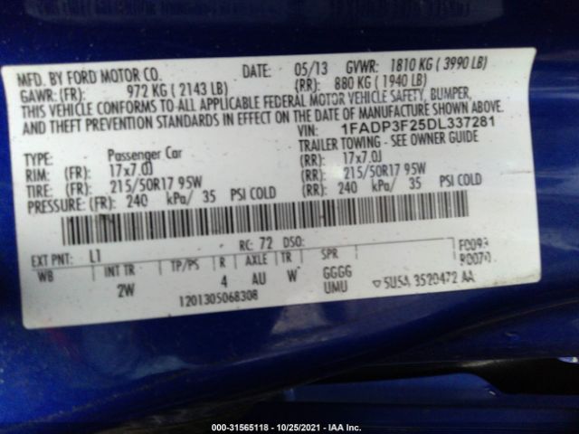 Photo 8 VIN: 1FADP3F25DL337281 - FORD FOCUS 