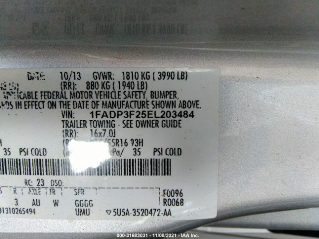 Photo 8 VIN: 1FADP3F25EL203484 - FORD FOCUS 