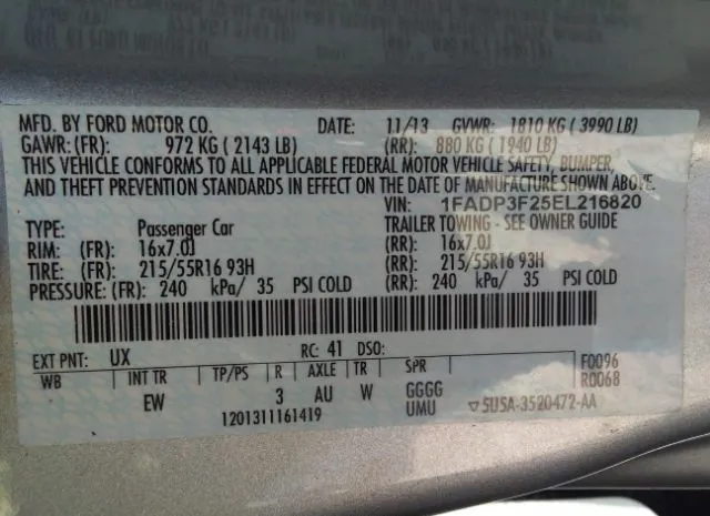 Photo 8 VIN: 1FADP3F25EL216820 - FORD FOCUS 