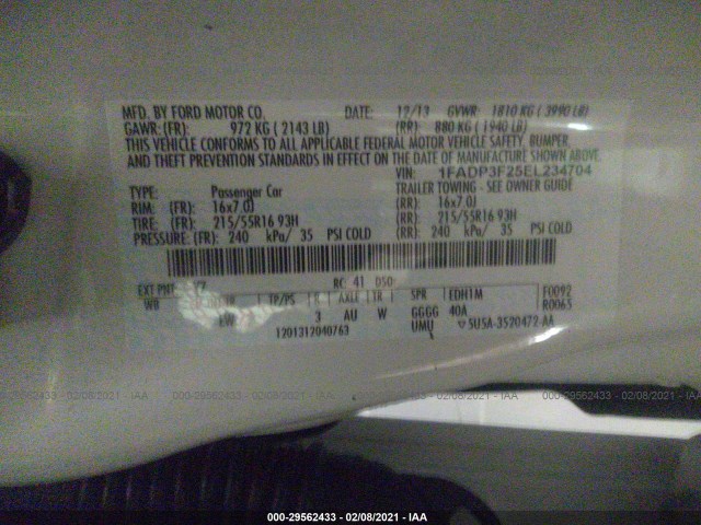 Photo 8 VIN: 1FADP3F25EL234704 - FORD FOCUS 