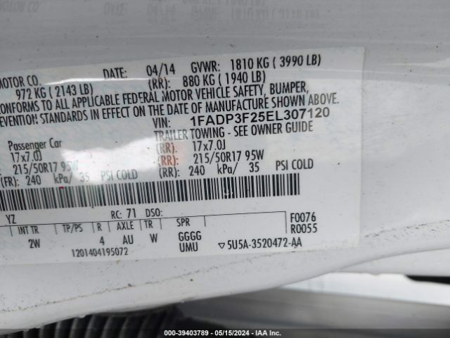 Photo 8 VIN: 1FADP3F25EL307120 - FORD FOCUS 