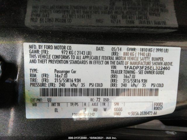 Photo 8 VIN: 1FADP3F25EL322460 - FORD FOCUS 