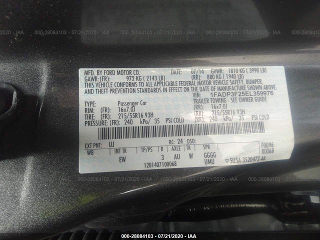 Photo 8 VIN: 1FADP3F25EL359976 - FORD FOCUS 